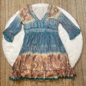 LUCY PARIS Bohemian Paisley Dress with Lace Trim